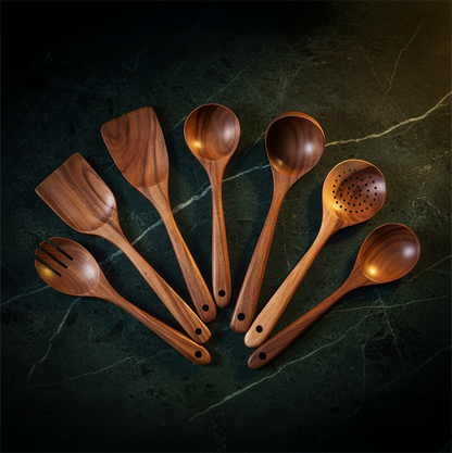 7 piece Teak wood cooking spoons set.